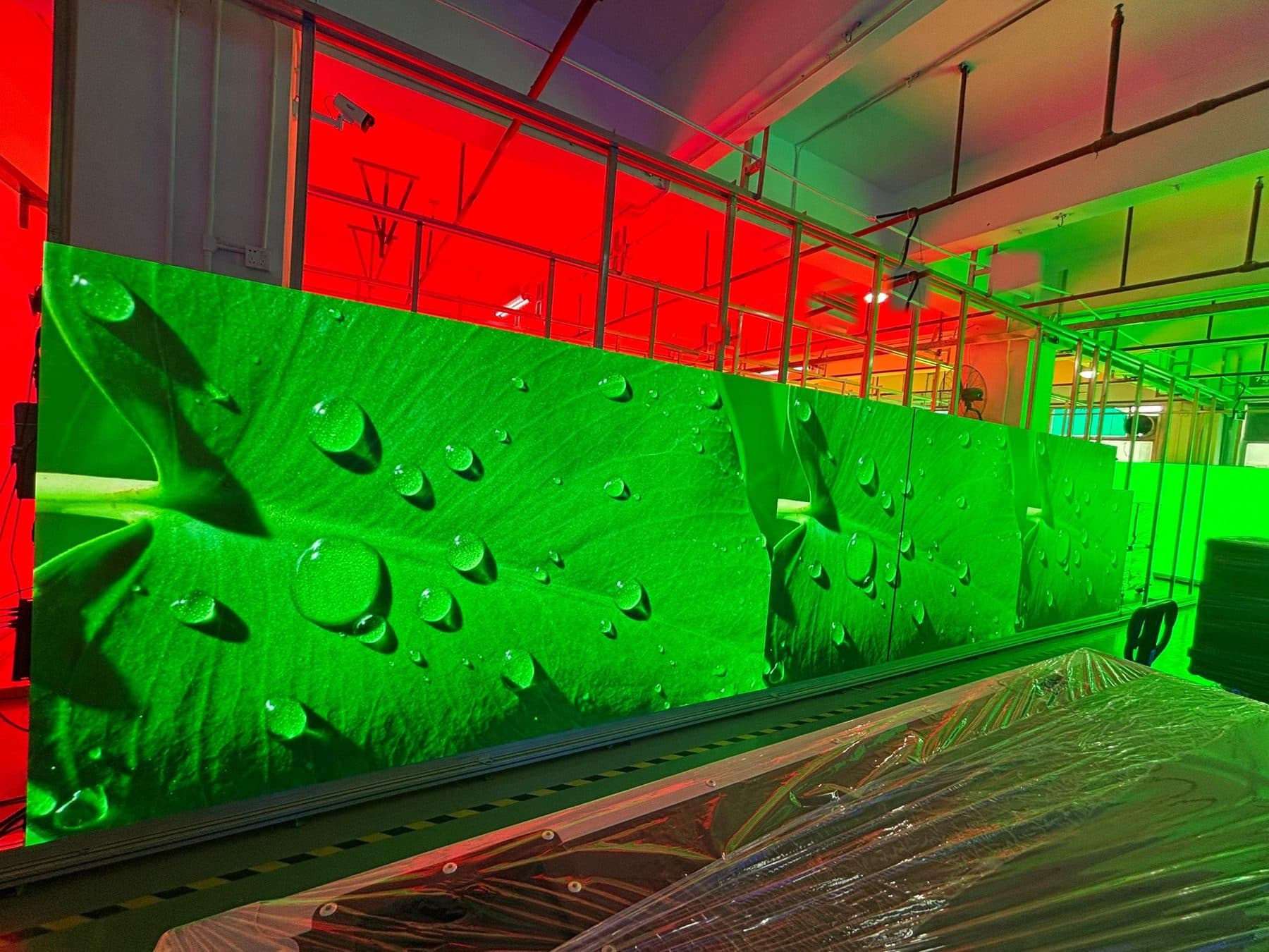Fine-pitch LED wall running full-field content during quality checks